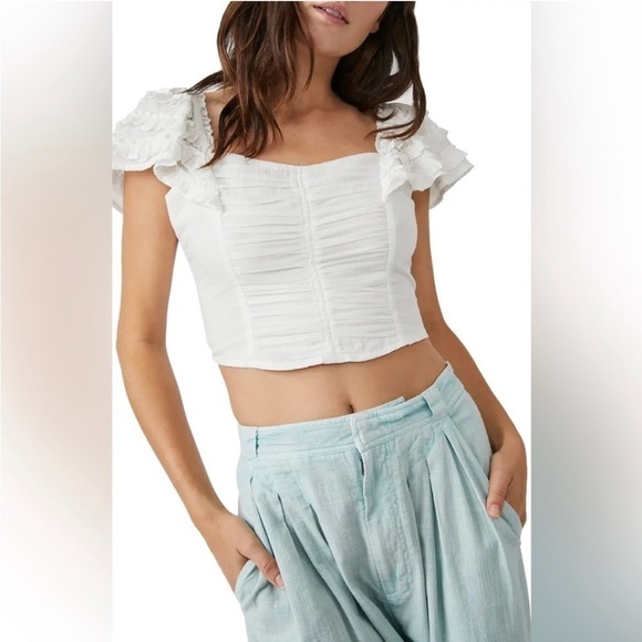 Free People Thank You Very Sweetly Ruffle Sleeve Crop Top - Picture 1 of 4